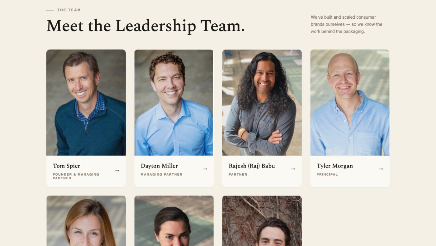 BFG Team page after the redesign